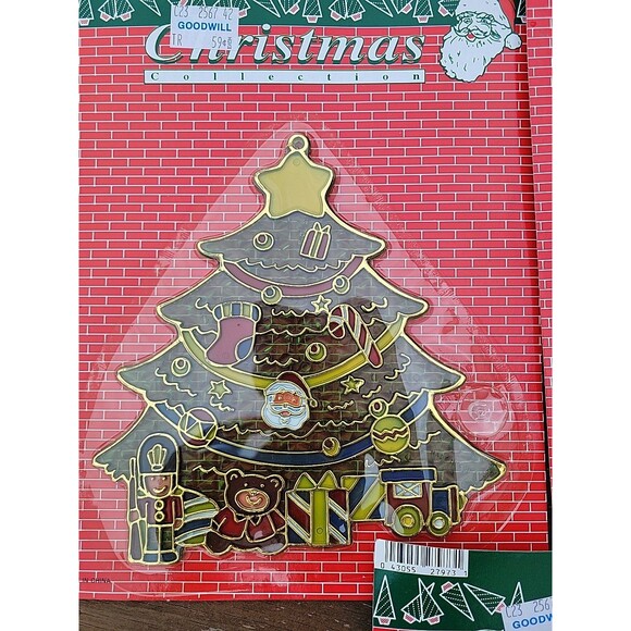 Vintage Santa Wreath Plastic Stained Glass Christmas Decoration Sun Catcher NIB - Picture 4 of 7